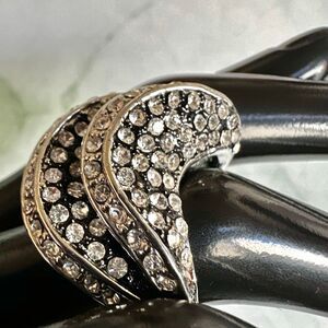 Silver-Tone Rhinestone Wave Statement Ring